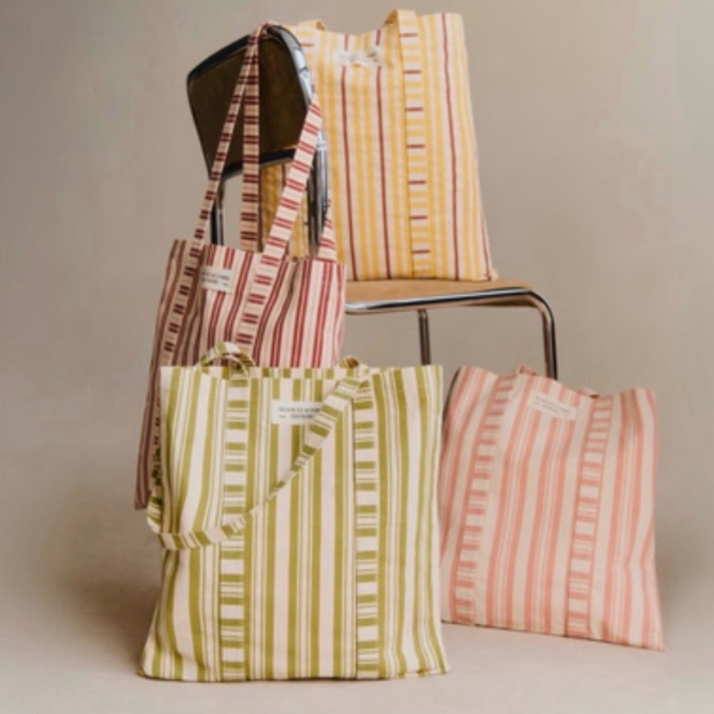 Brand New Sézane Striped Tote Bag Limited Edition in Burgundy